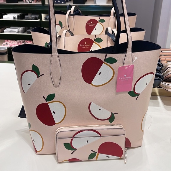 Kate Spade Honeycrisp Large Apple Tote & Honeycrisp Red Apple Continental Wallet - Picture 2 of 16